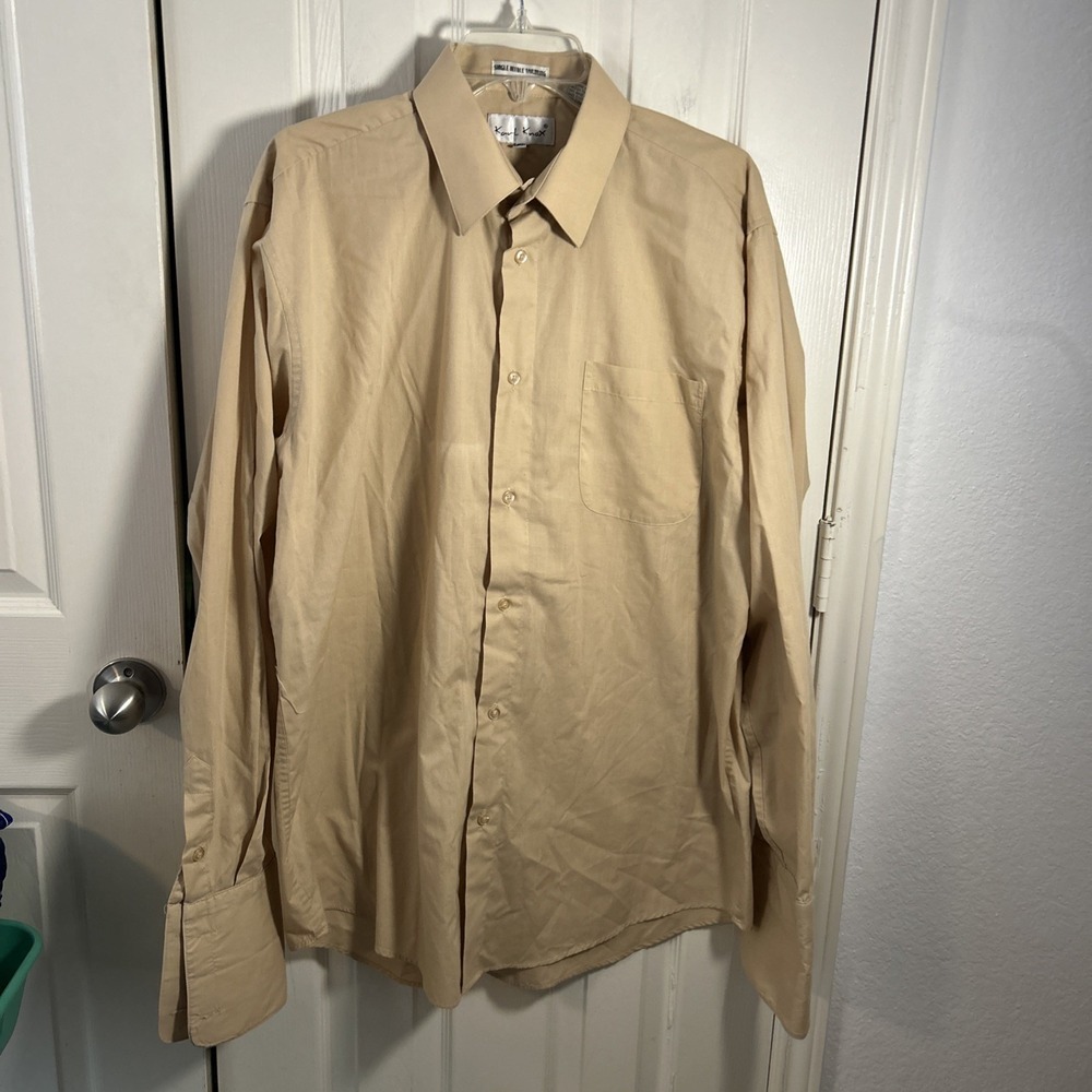 Karl Knox Dress Shirt Size 16.5 36/37 Single-Needle Tailoring Beige